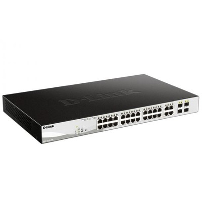 Коммутатор D-LINK DGS-1210-28P/F, 24 порта 10/100/1000Base-T с поддержкой PoE + 4 комбо-порта 100/1000Base-T/SFP