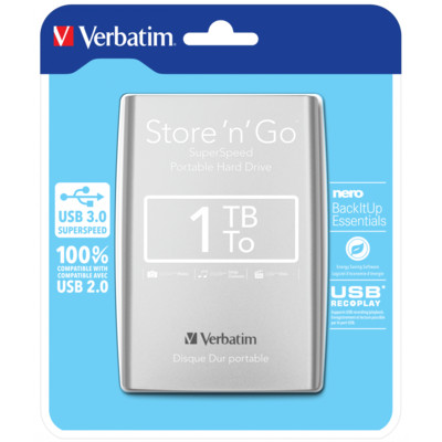 Внешний жёсткий диск1000GB Verbatim 2,5" (SILVER 9.5MM) USB 3.0