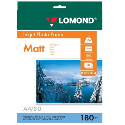 Бумага матовая A4 Lomond Photo Paper 180г/м2, 50лист. (0102014)