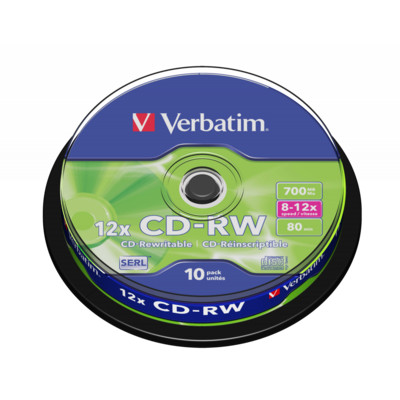 Диски CD-RW 700Mb Verbatim 12X Cake Box (10) SCRATCH RESISTANT (43480)