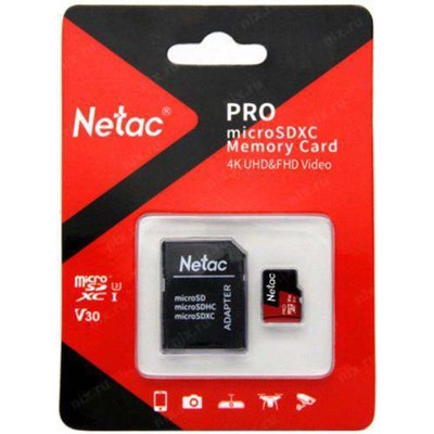 Память micro Secure Digital Card 128Gb class10 V30 UHS I U3 Netac / c адаптером SD [NT02P500PRO-128G-R]