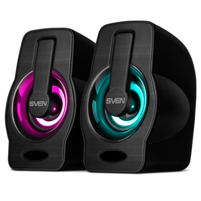 Колонки 2.0 SVEN 255 / 6W / Питание - USB / RGB подсветка / Чёрный / корпус - пластик