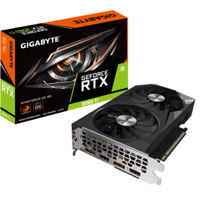 Видеокарта Gigabyte GeForce RTX 3060Ti 8GB WINDFORCE OC  GDDR6 (GV-N306TWF2OC-8GD) 1665(1680)/14000MHz 2*DP,2* HDMI