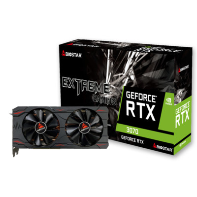 Видеокарта BIOSTAR GeForce RTX 3070 GDDR6 8192MB 256-bit, PCI-E 16x 3.0. 2x Fan. Количество поддерживаемых мониторов – 4. ( HDMI, 3x DP ). Дополнительное питание. (VN3706RM82)