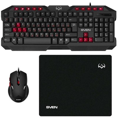 Игровой комплект SVEN GS-9200 (клавиатура, мышка, коврик для мыши), черный