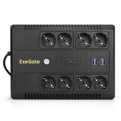 ИБП Exegate NEO NNB-1000.LED.AVR.8SH.CH <1000VA/650W, LED, AVR, 8*Schuko, 4*USB-порта для зарядки,,Black EX293855RUS