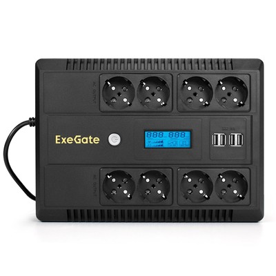 ИБП Exegate NEO Smart LHB-850.LCD.AVR.8SH.CH.RJ.USB <850VA/510W, LCD, AVR, 8*Schuko, RJ45/11, USB, 4*USB-порта для зарядки, Black EX295014RUS