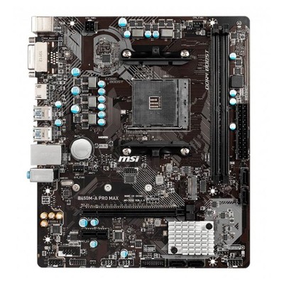 МП <AM4> MSI B450M-A PRO MAX 2DDR4,1PCIe1,1PCIe16,1M2,4SATA, 4USB3, 2USB2, DVI, HDMI RAID: 0, 1, 10