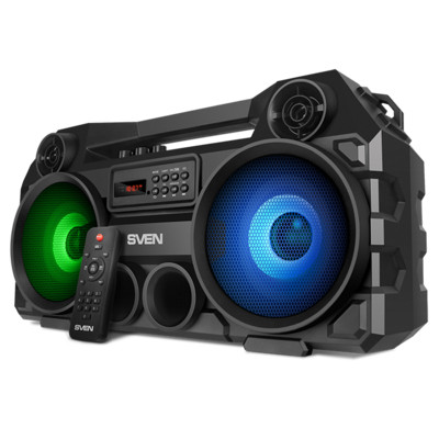 Беспроводная портативная колонка SVEN PS-580 / 36W / TWS / microSD / USB / FM / Bluetooth /  Батарея 2*2000mAh / LED подсветка / дисплей / караоке / Ч