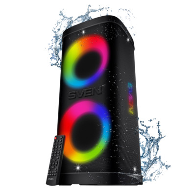 Беспроводная портативная колонка SVEN PS-950 / 160W / TWS / microSD / USB / FM / Bluetooth / IPx4 / Батарея 8800mAh / LED подсветка / караоке